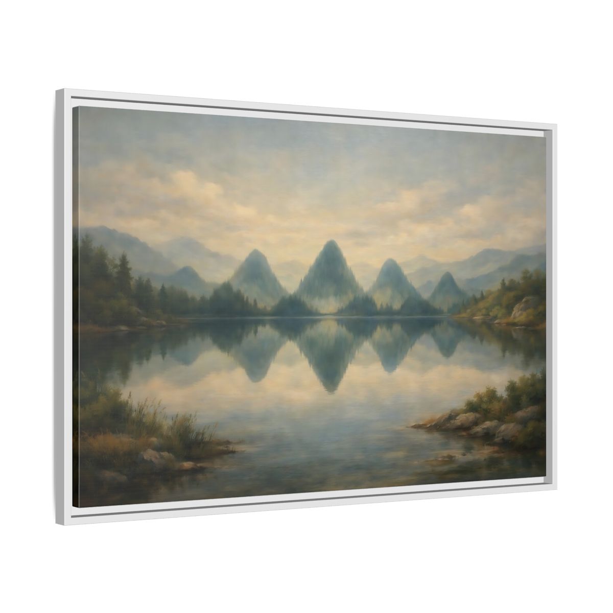 Side Mockup 8. Nature Mountains Muted Landscape shown as stretched canvas wall art