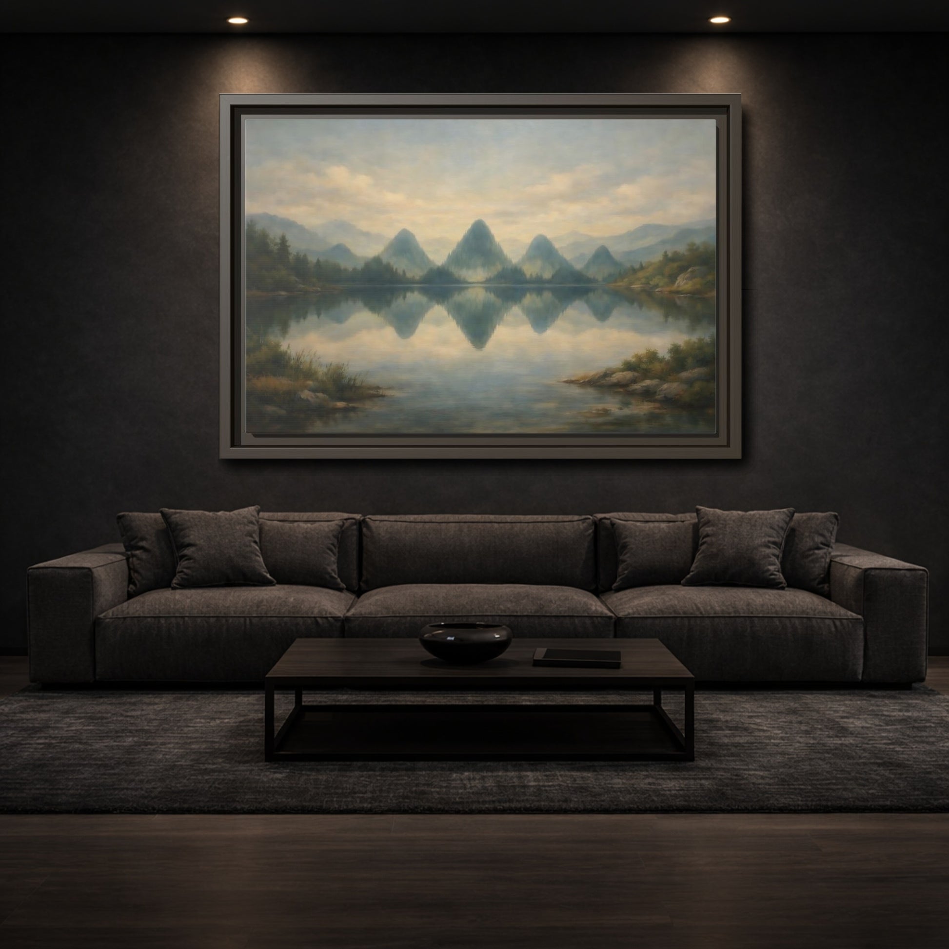 Mockup 2. Nature Mountains Muted Landscape shown as stretched canvas wall art