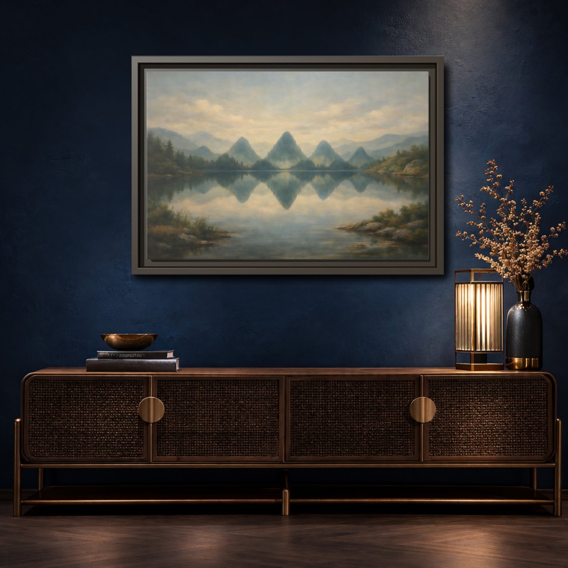 Mockup 4. Nature Mountains Muted Landscape shown as stretched canvas wall art