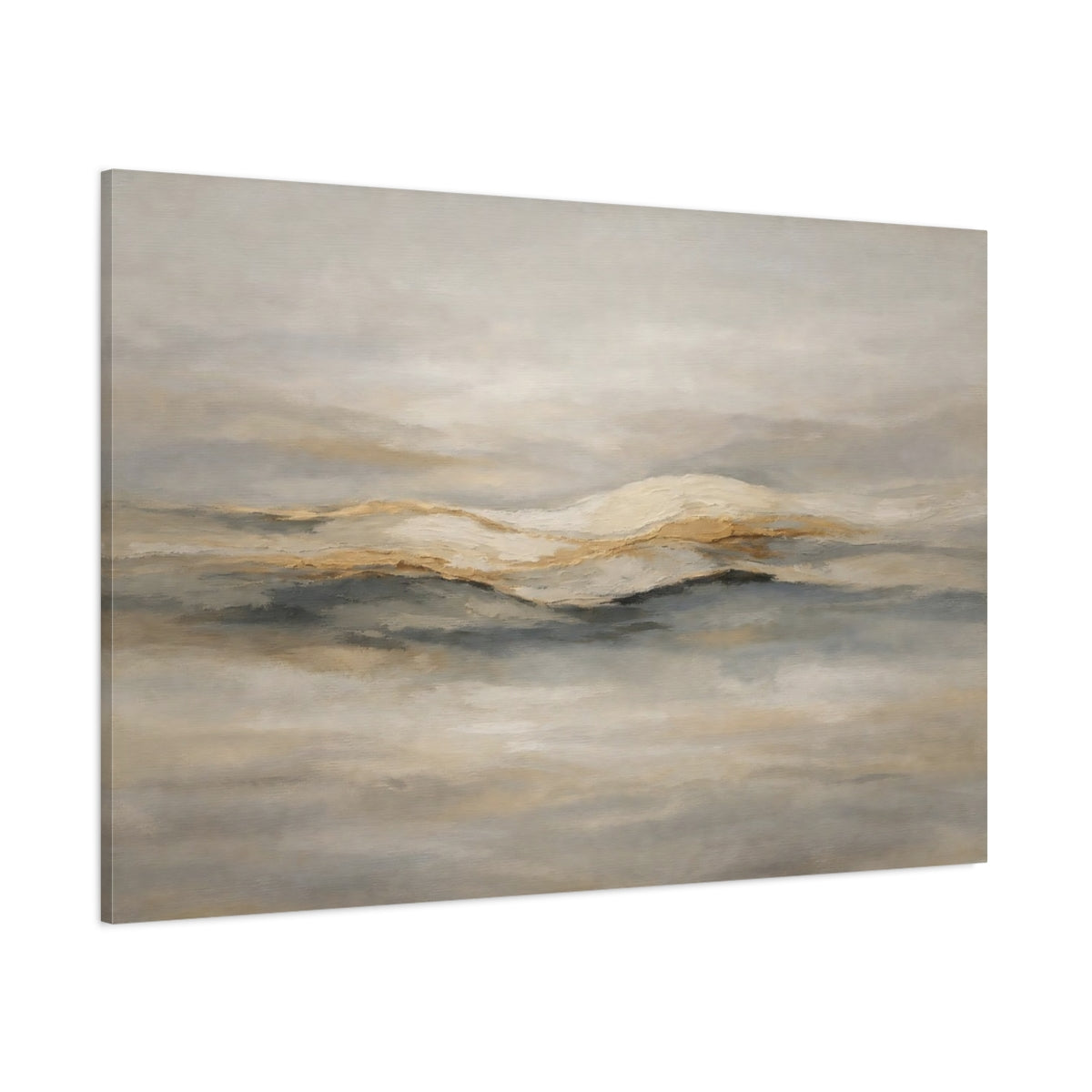 Main Mockup. Nature Mountainscape Gold And Grey shown as stretched canvas wall art