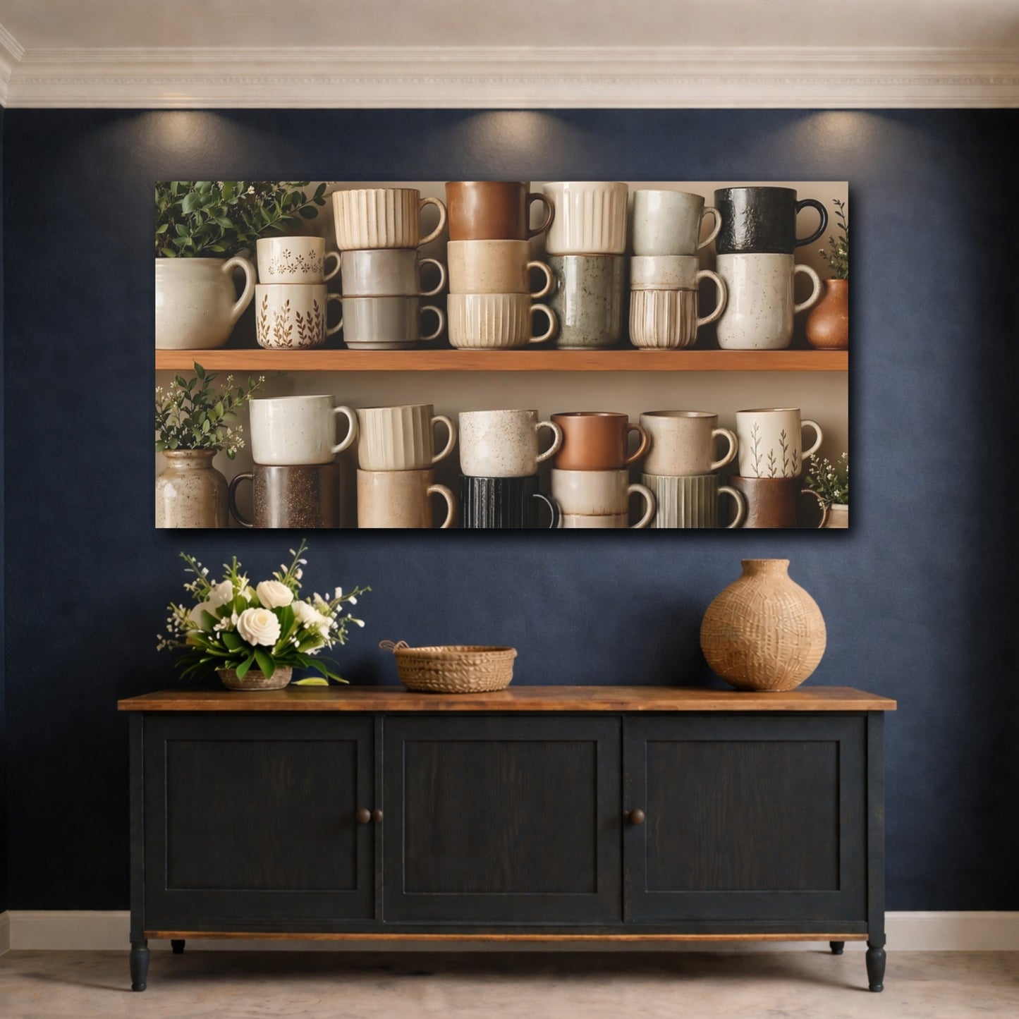 Mockup 4. Nature Mugs Neutral Mugs shown as stretched canvas wall art