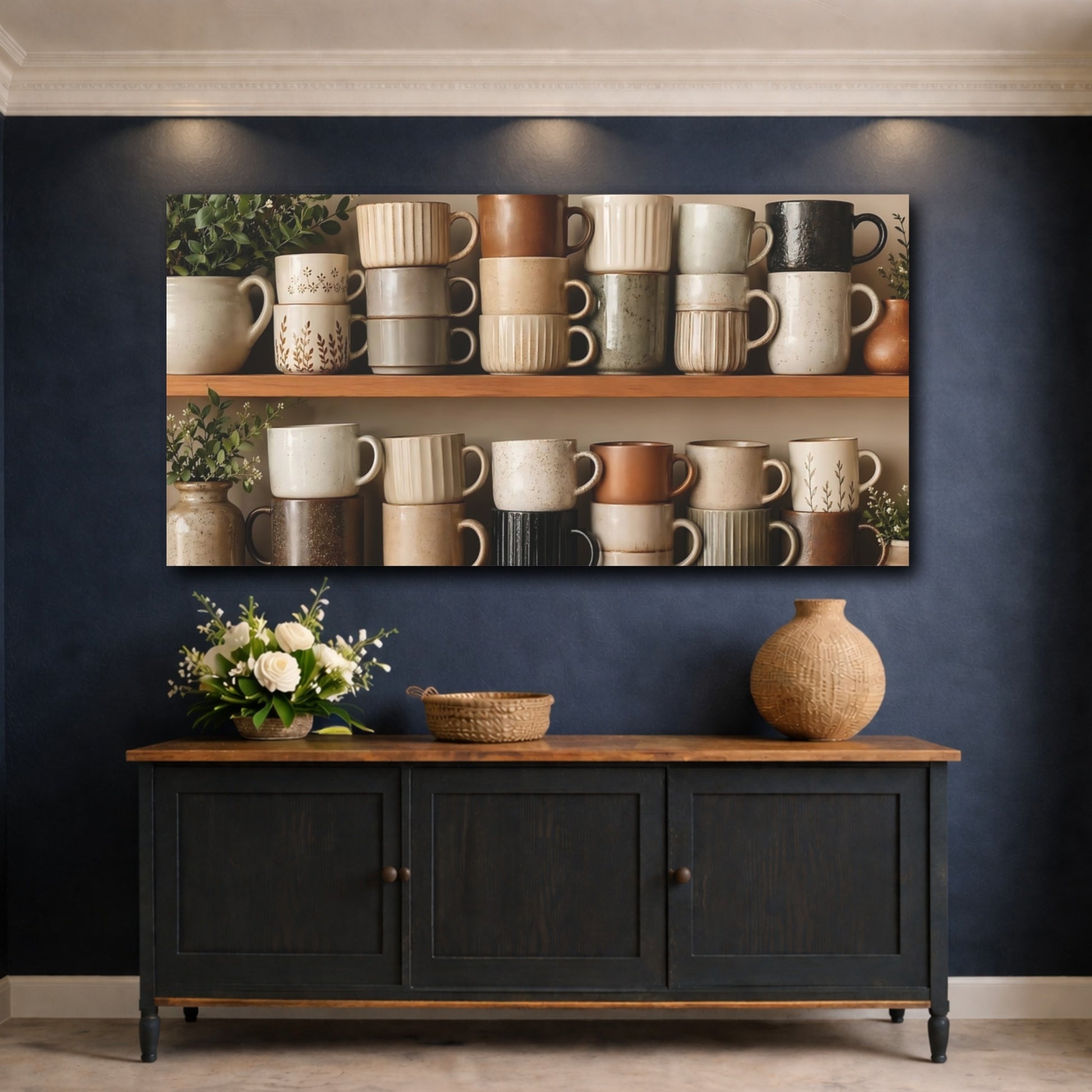 Mockup 4. Nature Mugs Neutral Mugs shown as stretched canvas wall art