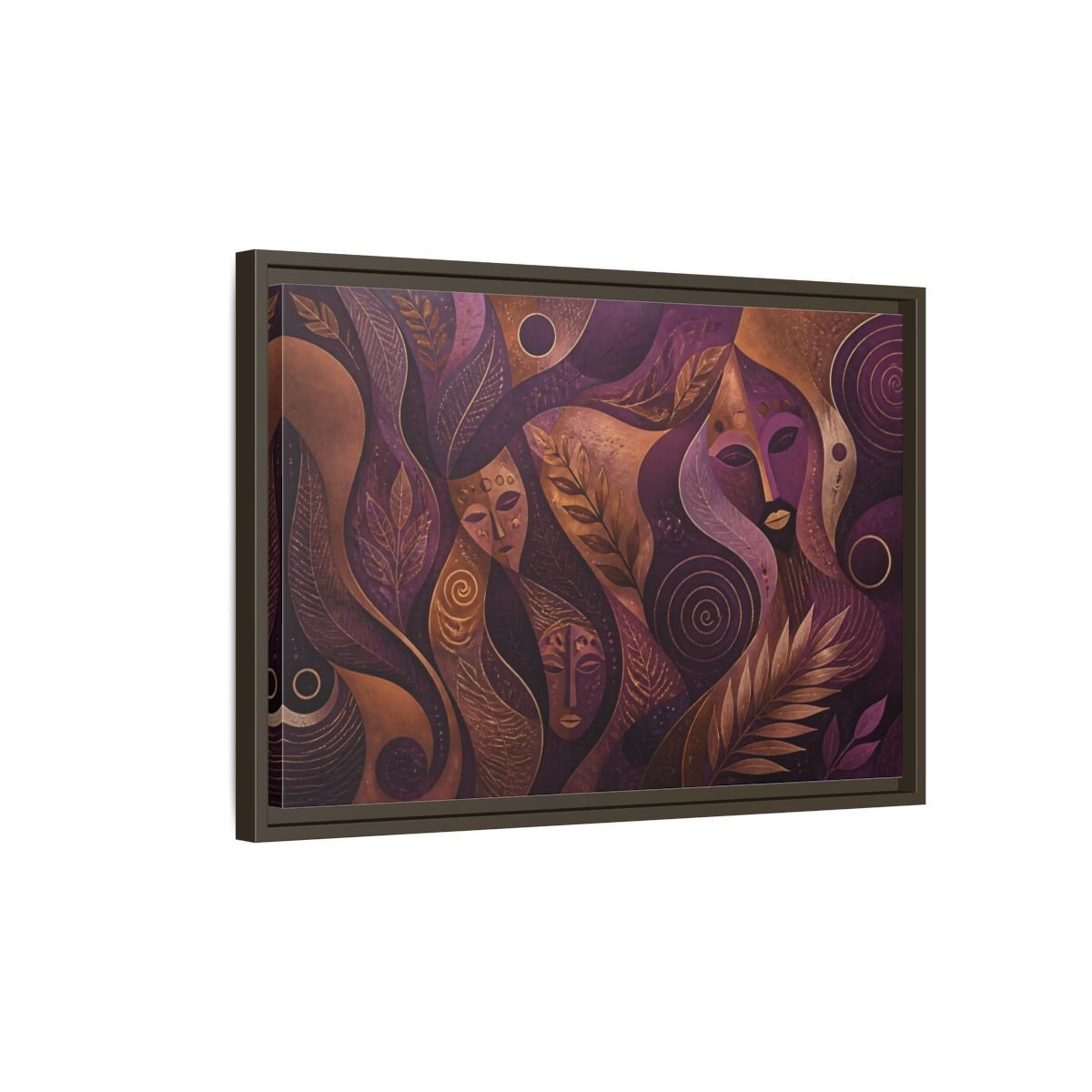 Nature Mystical Faces Purple Gold Abstract Framed Canvas Print – Living Room, Above Console Table - YesArtYes