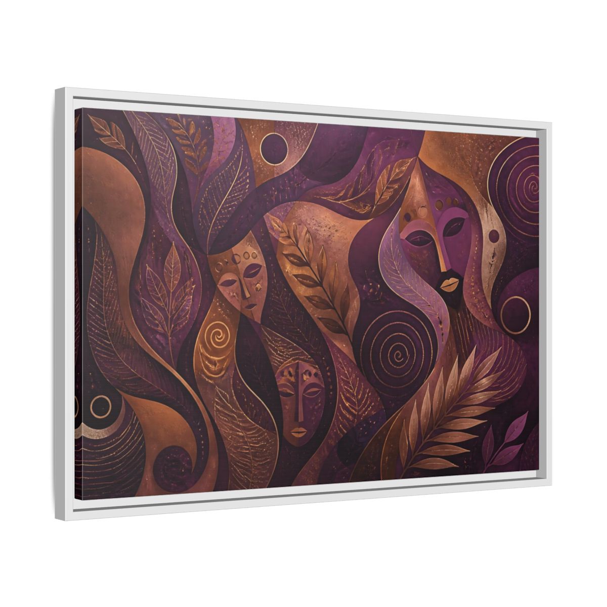 Nature Mystical Faces Purple Gold Abstract Framed Canvas Print – Living Room, Above Console Table - YesArtYes