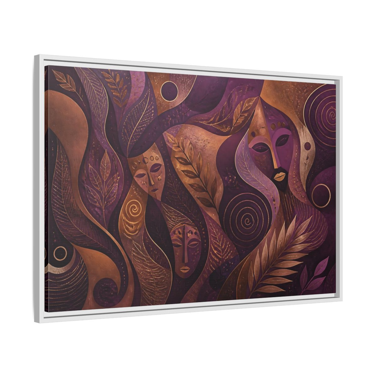 Nature Mystical Faces Purple Gold Abstract Framed Canvas Print – Living Room, Above Console Table - YesArtYes