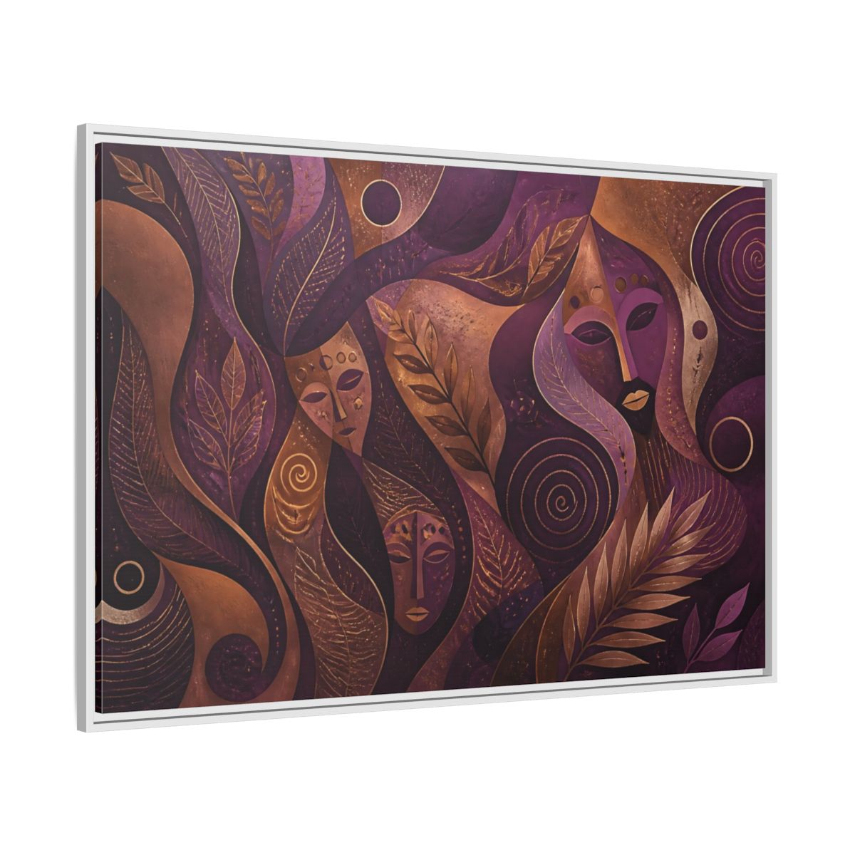 Nature Mystical Faces Purple Gold Abstract Framed Canvas Print – Living Room, Above Console Table - YesArtYes