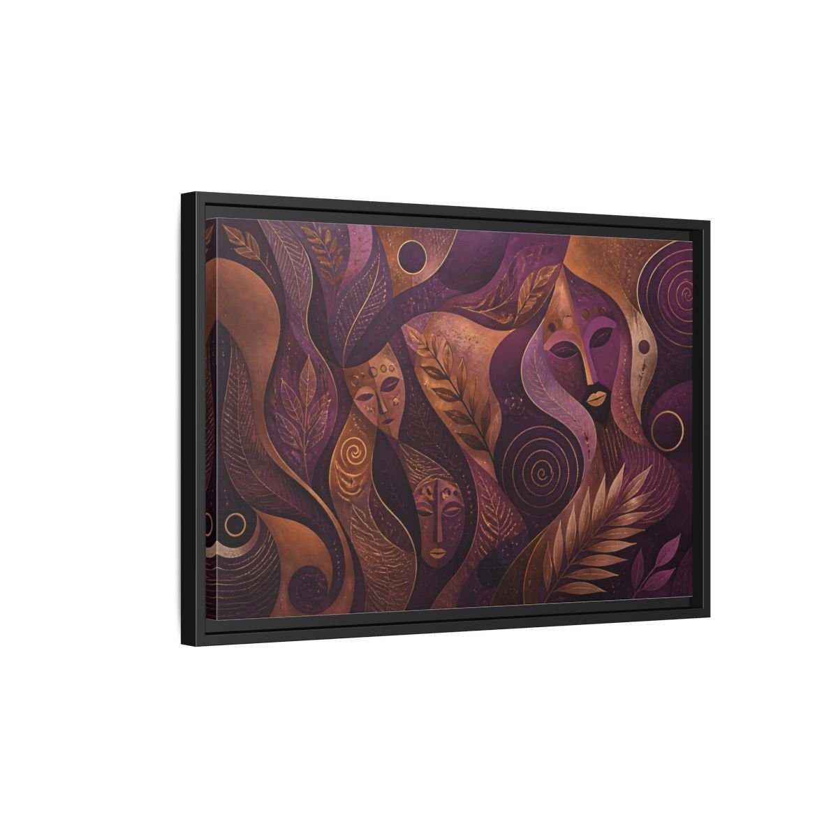 Nature Mystical Faces Purple Gold Abstract Framed Canvas Print – Living Room, Above Console Table - YesArtYes