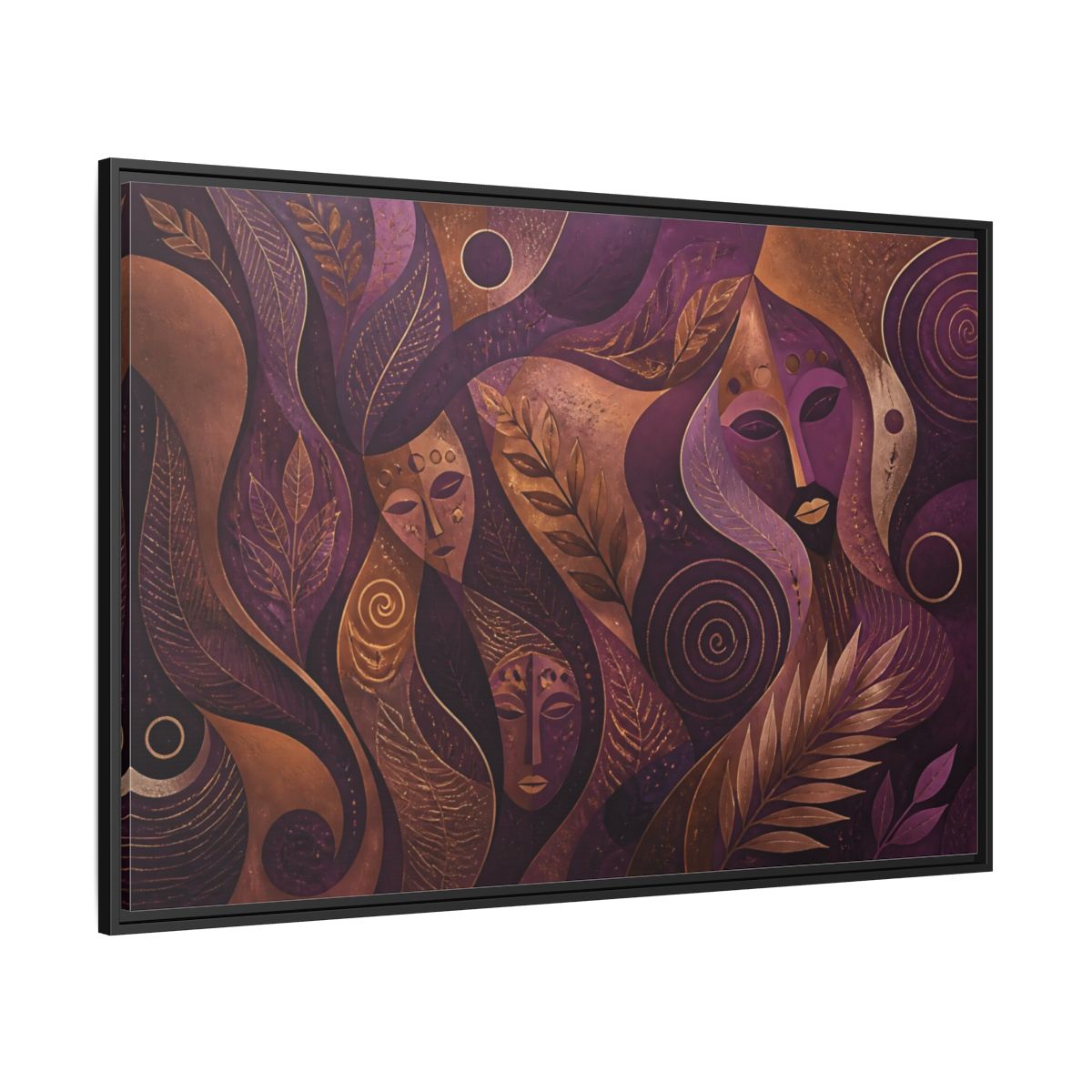 Nature Mystical Faces Purple Gold Abstract Framed Canvas Print – Living Room, Above Console Table - YesArtYes