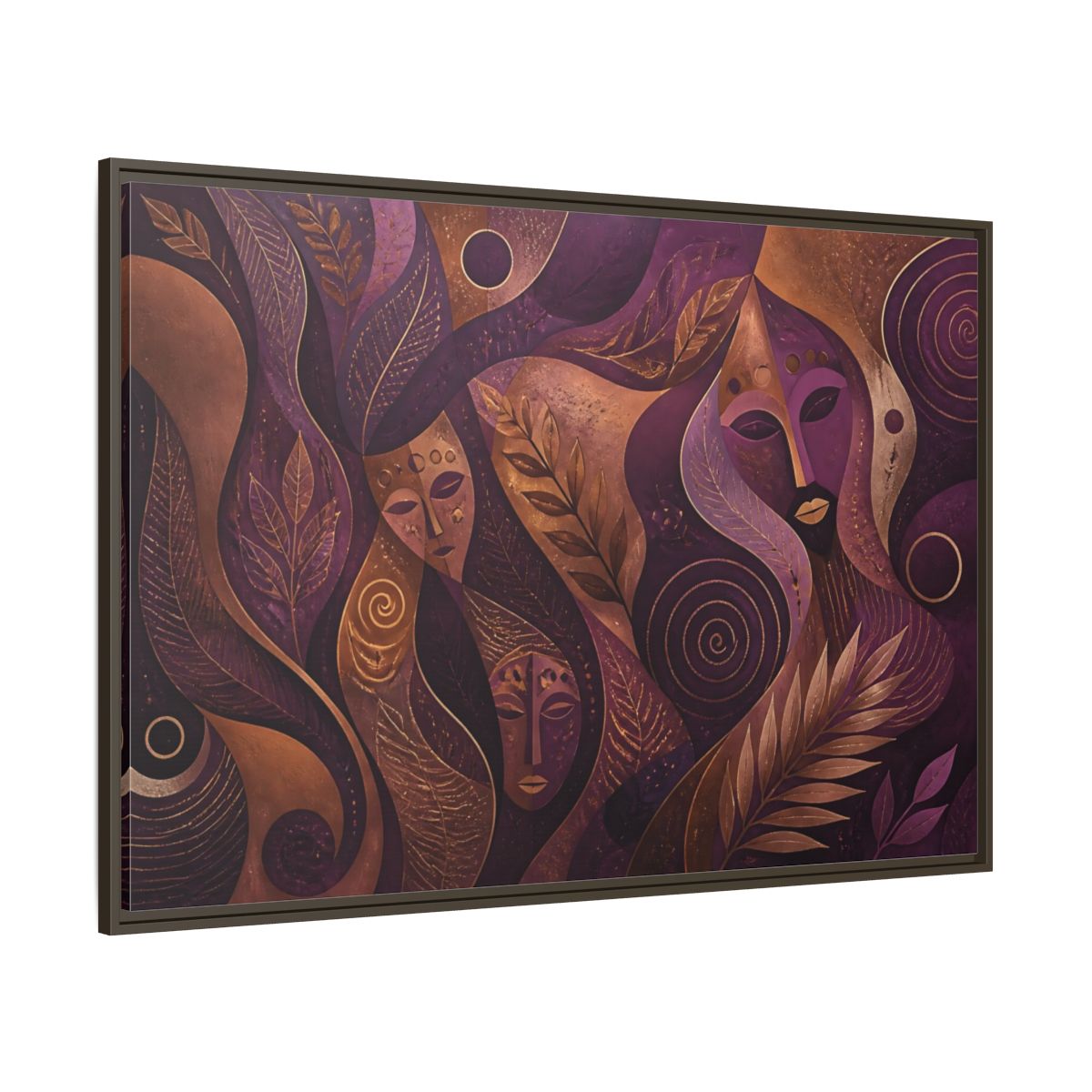 Nature Mystical Faces Purple Gold Abstract Framed Canvas Print – Living Room, Above Console Table - YesArtYes