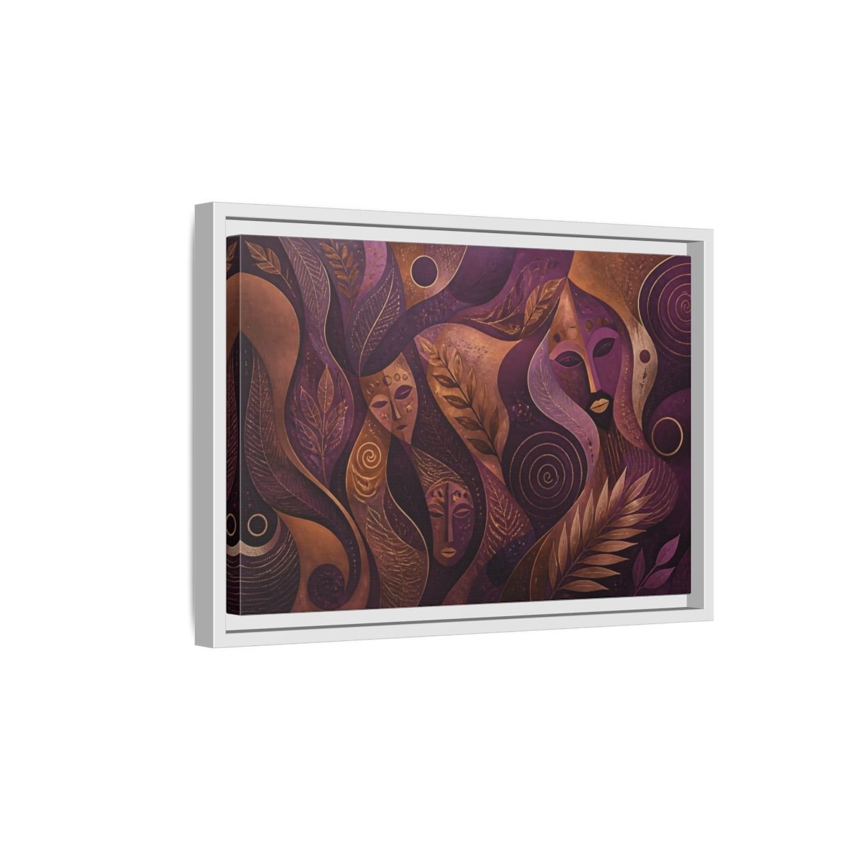 Nature Mystical Faces Purple Gold Abstract Framed Canvas Print – Living Room, Above Console Table - YesArtYes