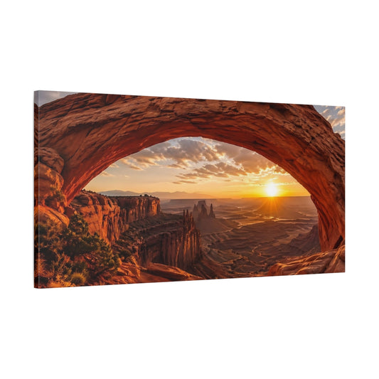Main Mockup. Nature Natural Arch Desert Sunset shown as stretched canvas wall art