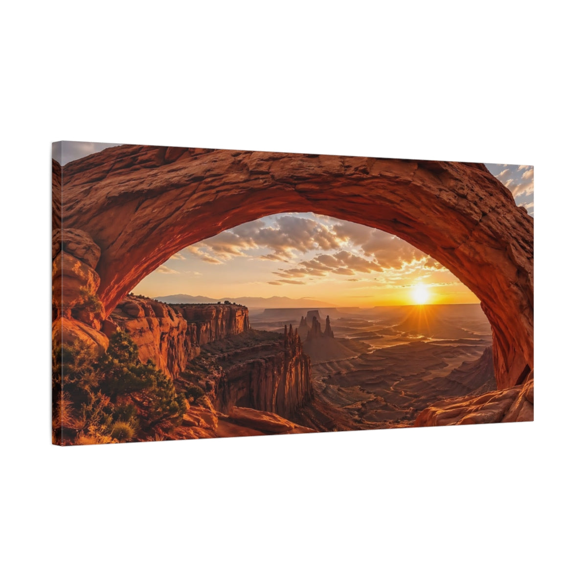 Side Mockup 1. Nature Natural Arch Desert Sunset shown as stretched canvas wall art
