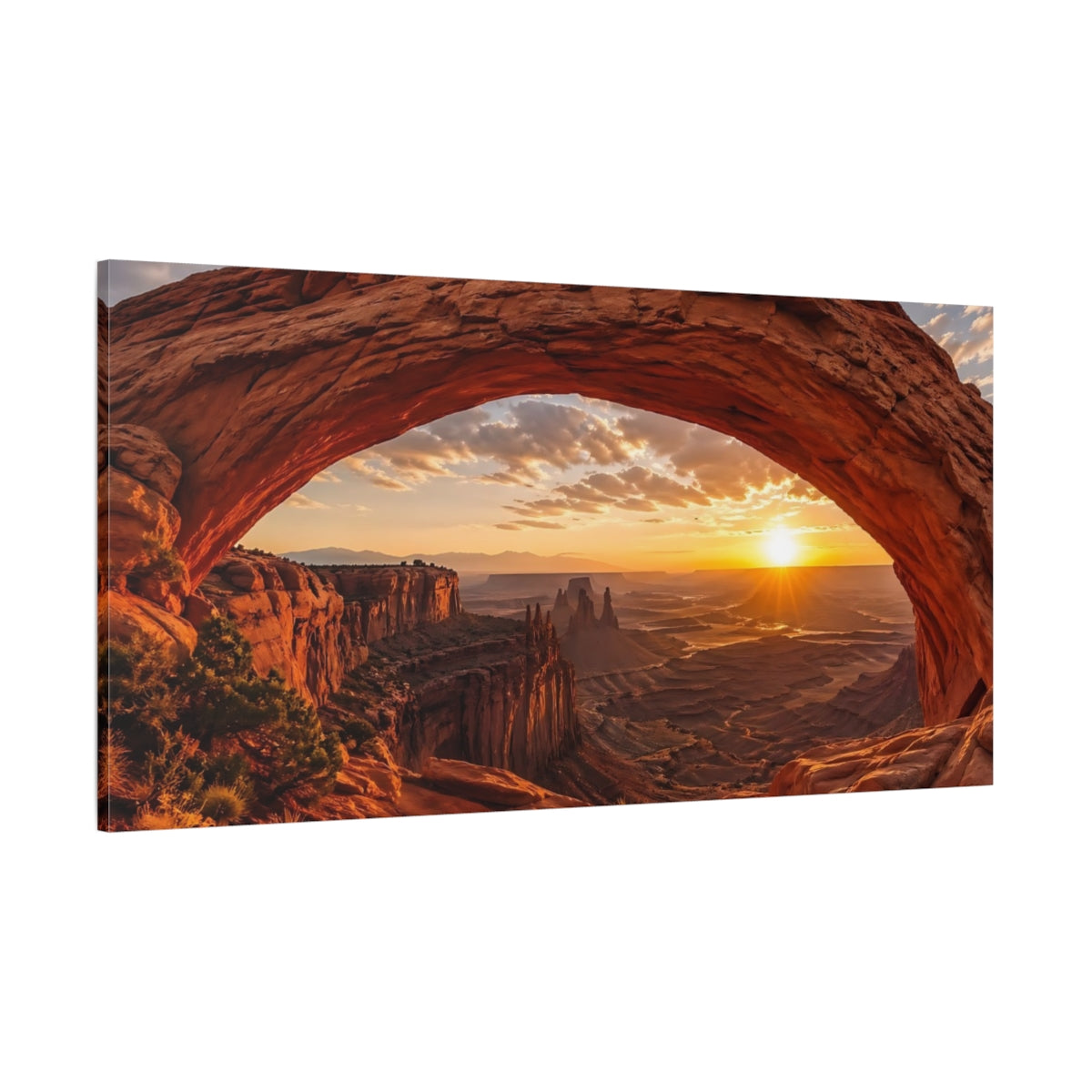 Side Mockup 2. Nature Natural Arch Desert Sunset shown as stretched canvas wall art