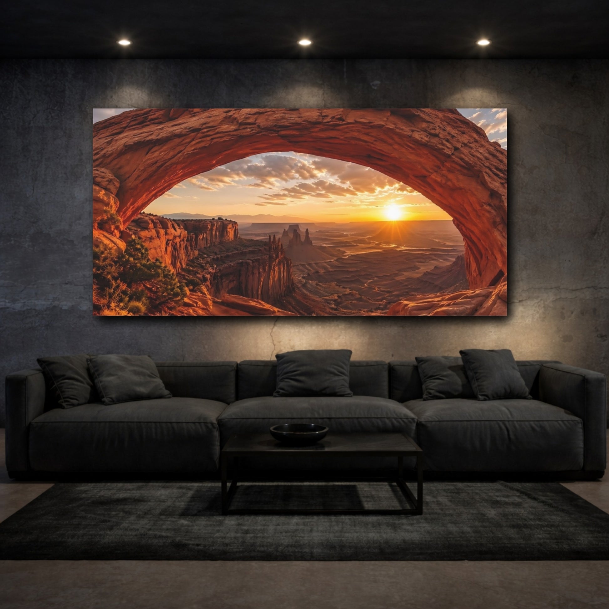 Mockup 2. Nature Natural Arch Desert Sunset shown as stretched canvas wall art