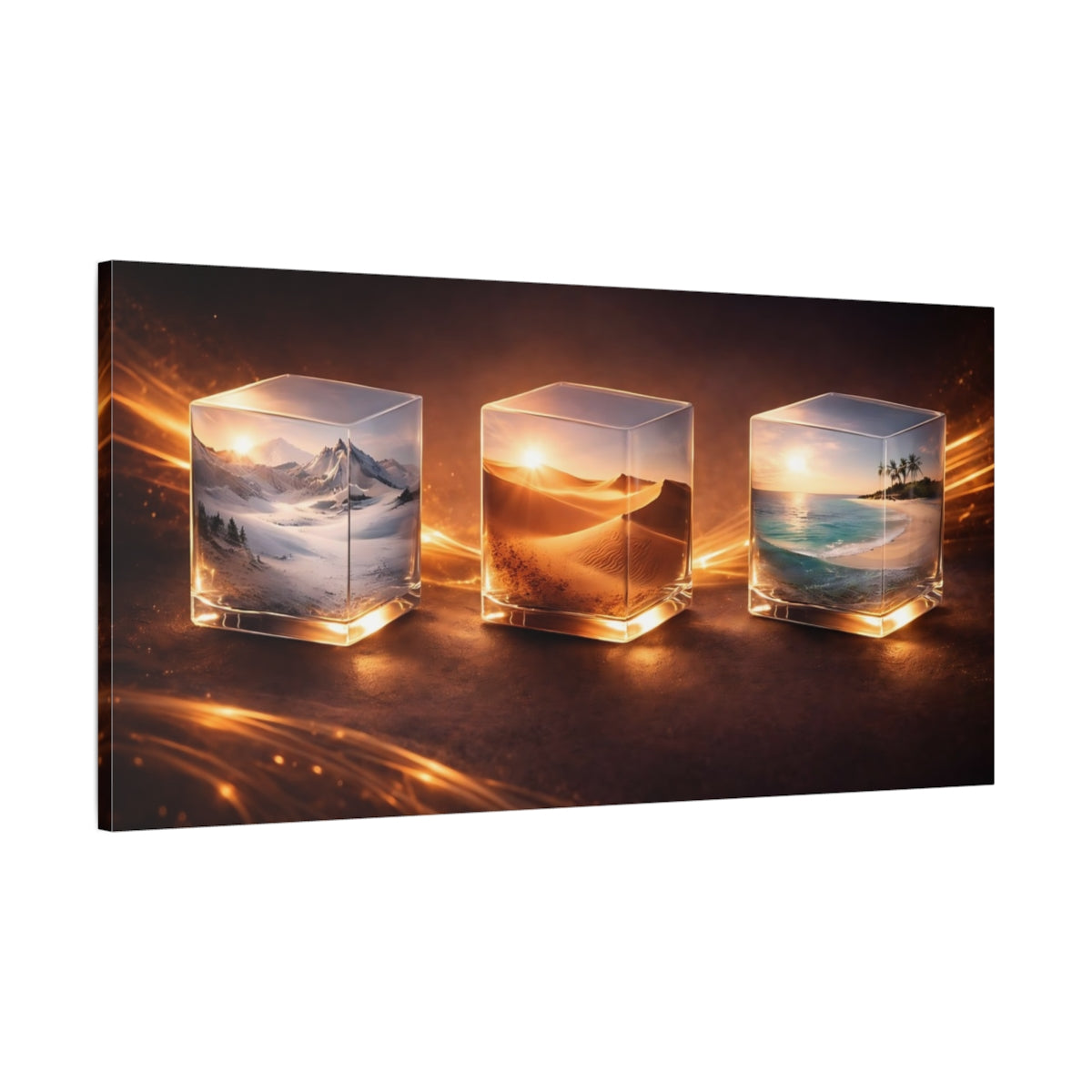 Main Mockup. Nature Nature Cubes Golden Nature shown as stretched canvas wall art