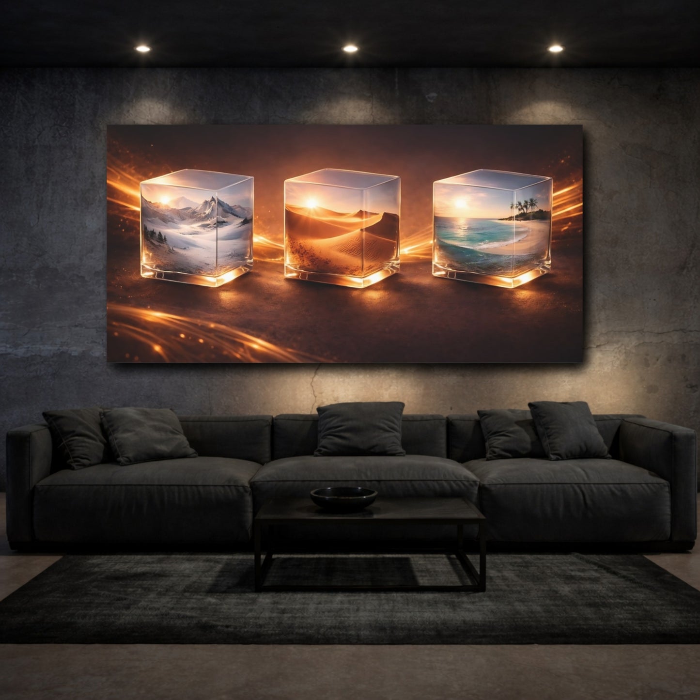 Mockup 2. Nature Nature Cubes Golden Nature shown as stretched canvas wall art