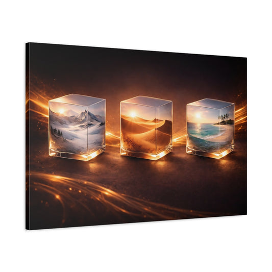 Main Mockup. Nature Nature Cubes Orange Glow shown as stretched canvas wall art