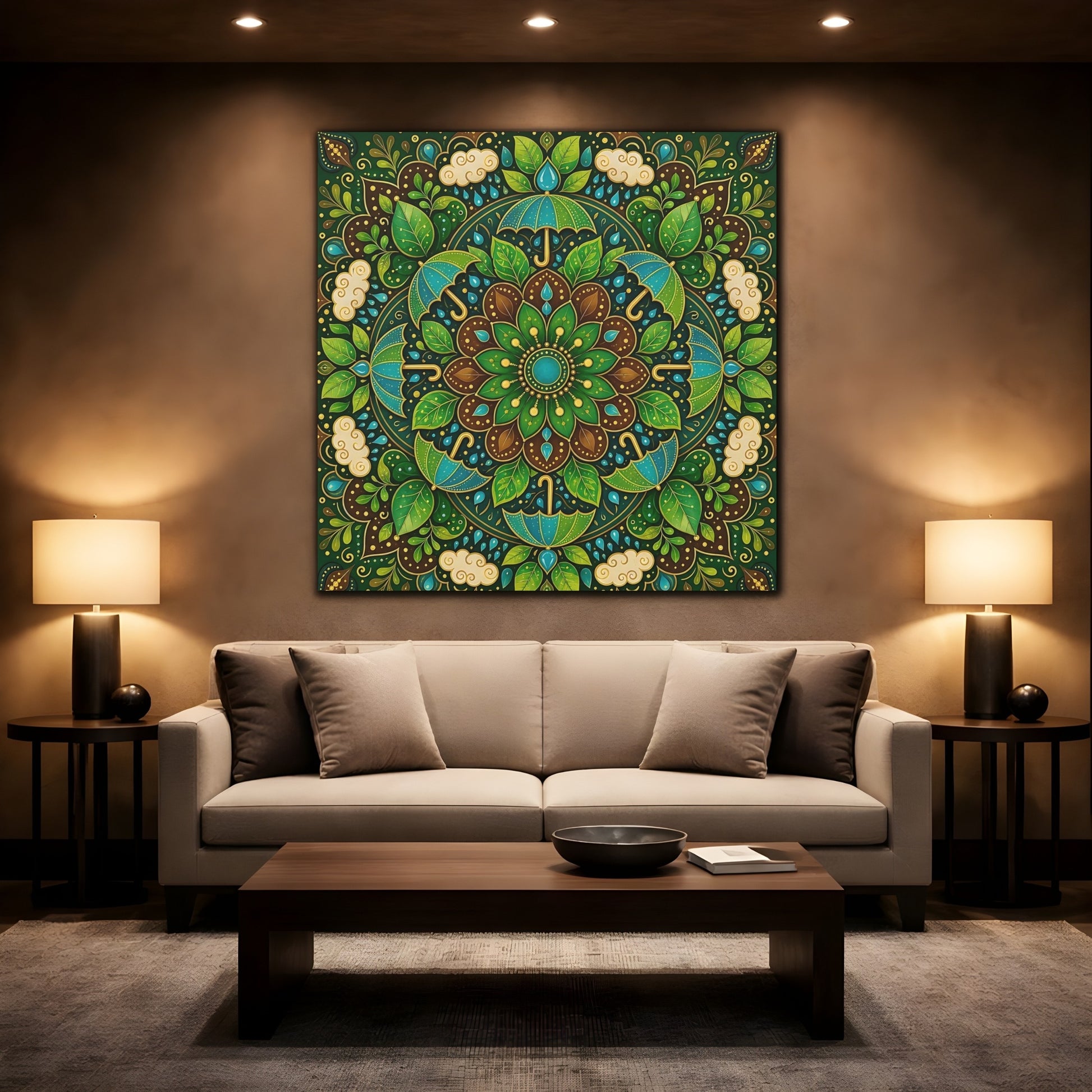 Mockup 2. Nature Nature Mandala Green And Brown shown as canvas print