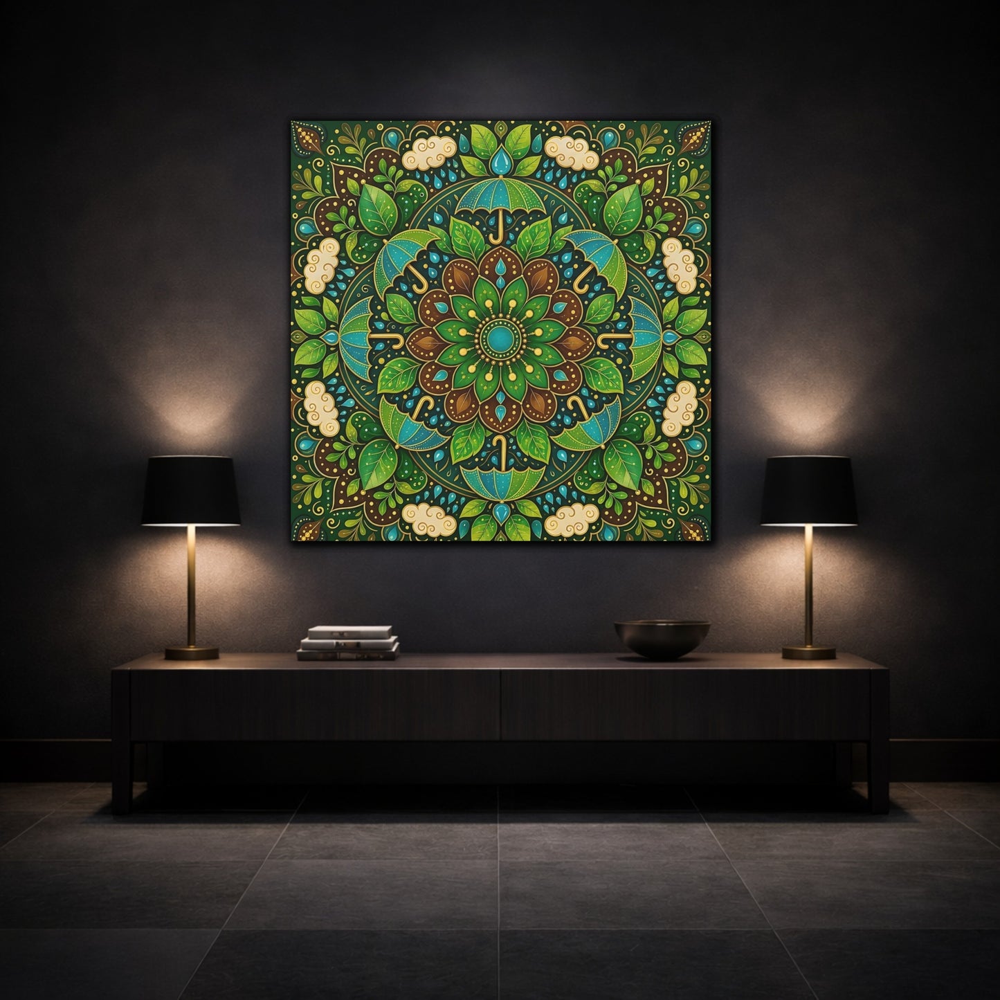 Mockup 3. Nature Nature Mandala Green And Brown shown as canvas print