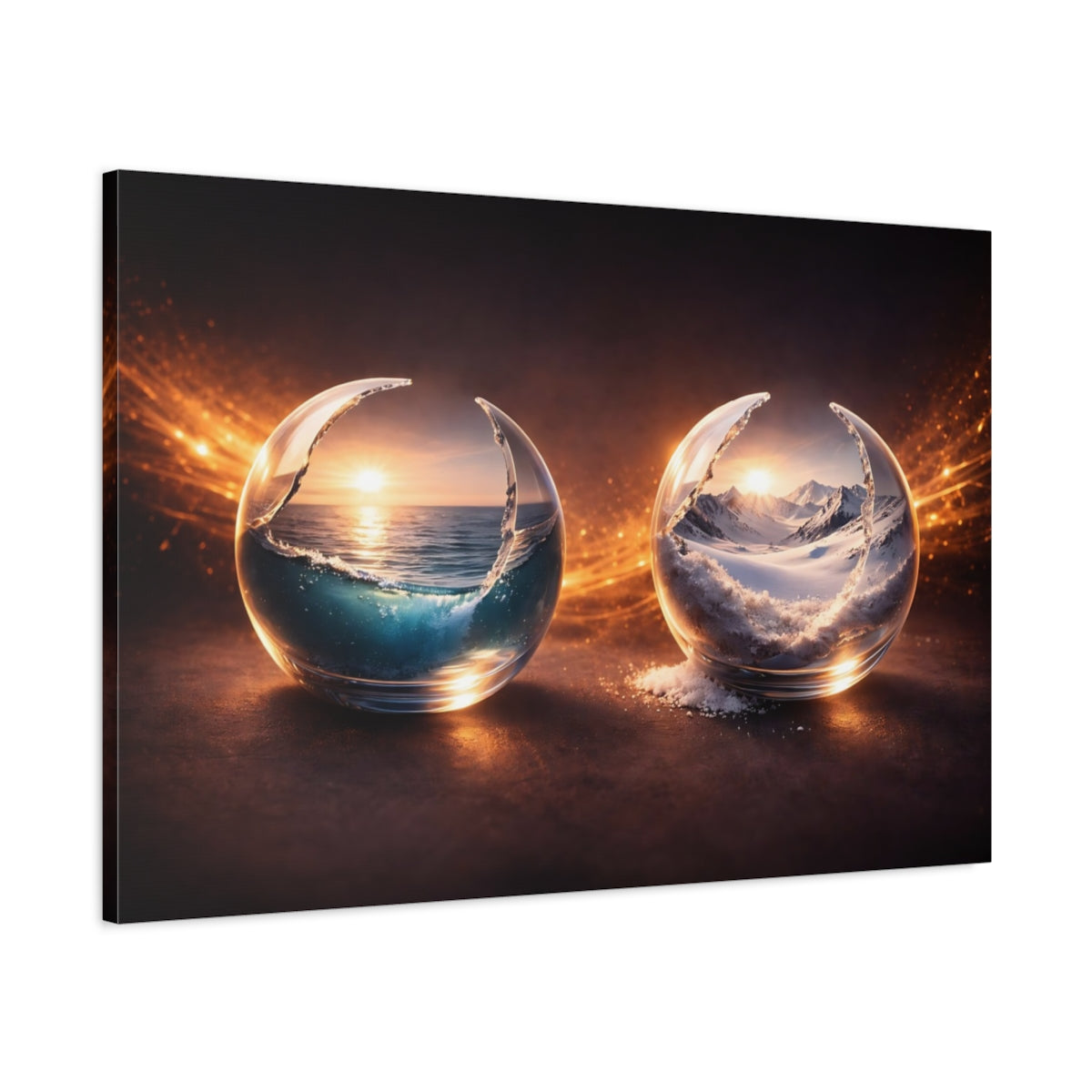 Main Mockup. Nature Nature Spheres Orange And Blue shown as stretched canvas wall art