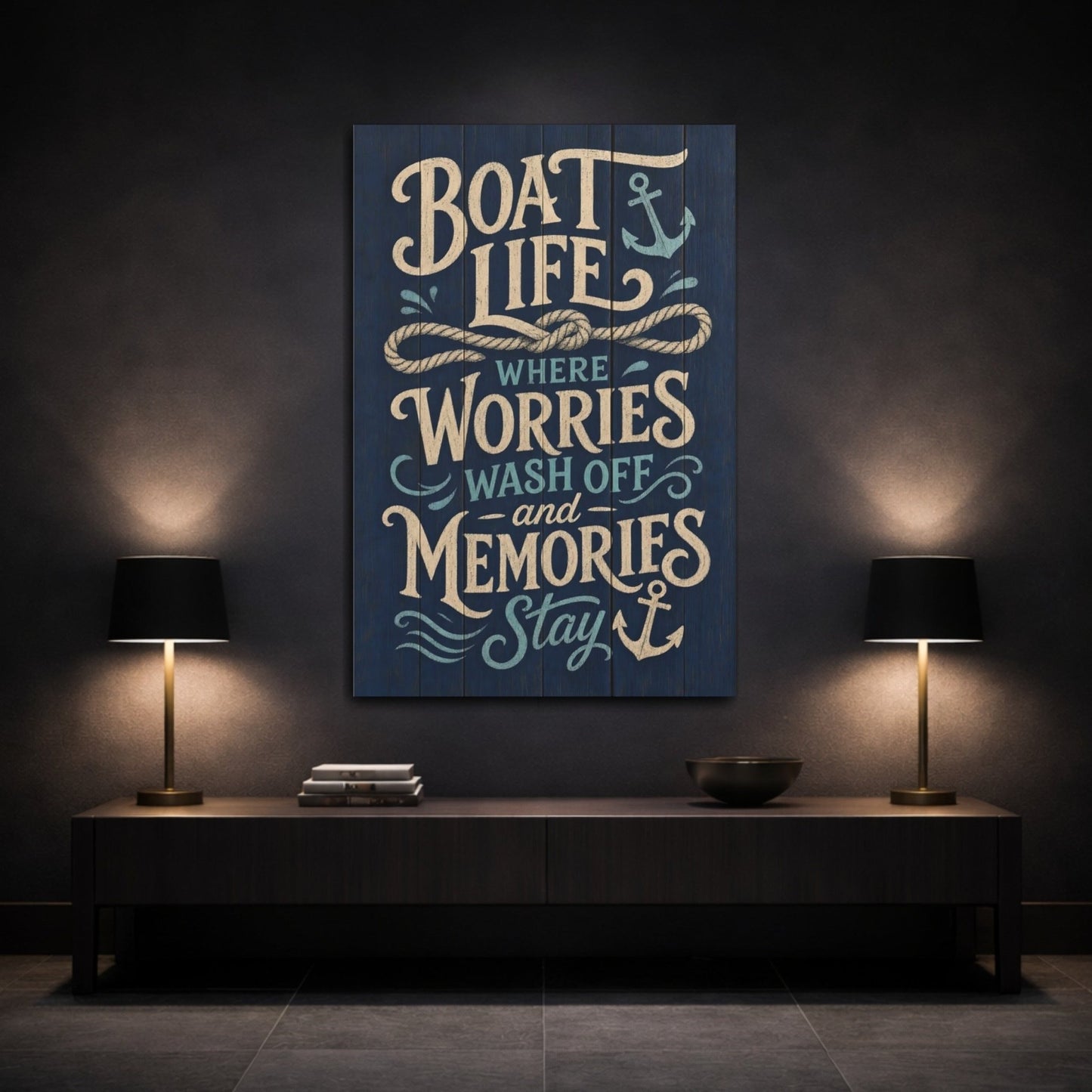 Nature Nautical Quote Blue Canvas Wall Art Print – Living Room Decor, Above Console Table - YesArtYes