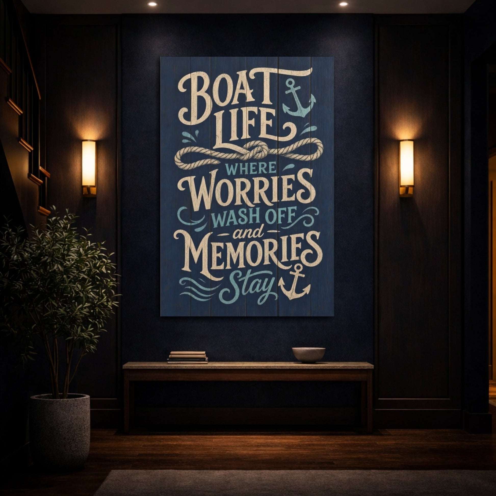 Nature Nautical Quote Blue Canvas Wall Art Print – Living Room Decor, Above Console Table - YesArtYes