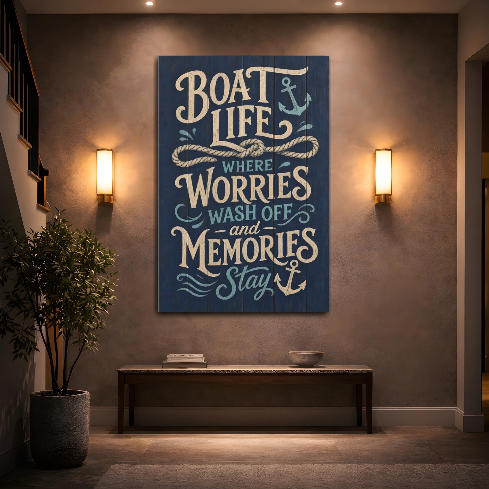 Mockup 2. Nature Nautical Quote Nautical Blue shown as stretched canvas wall art