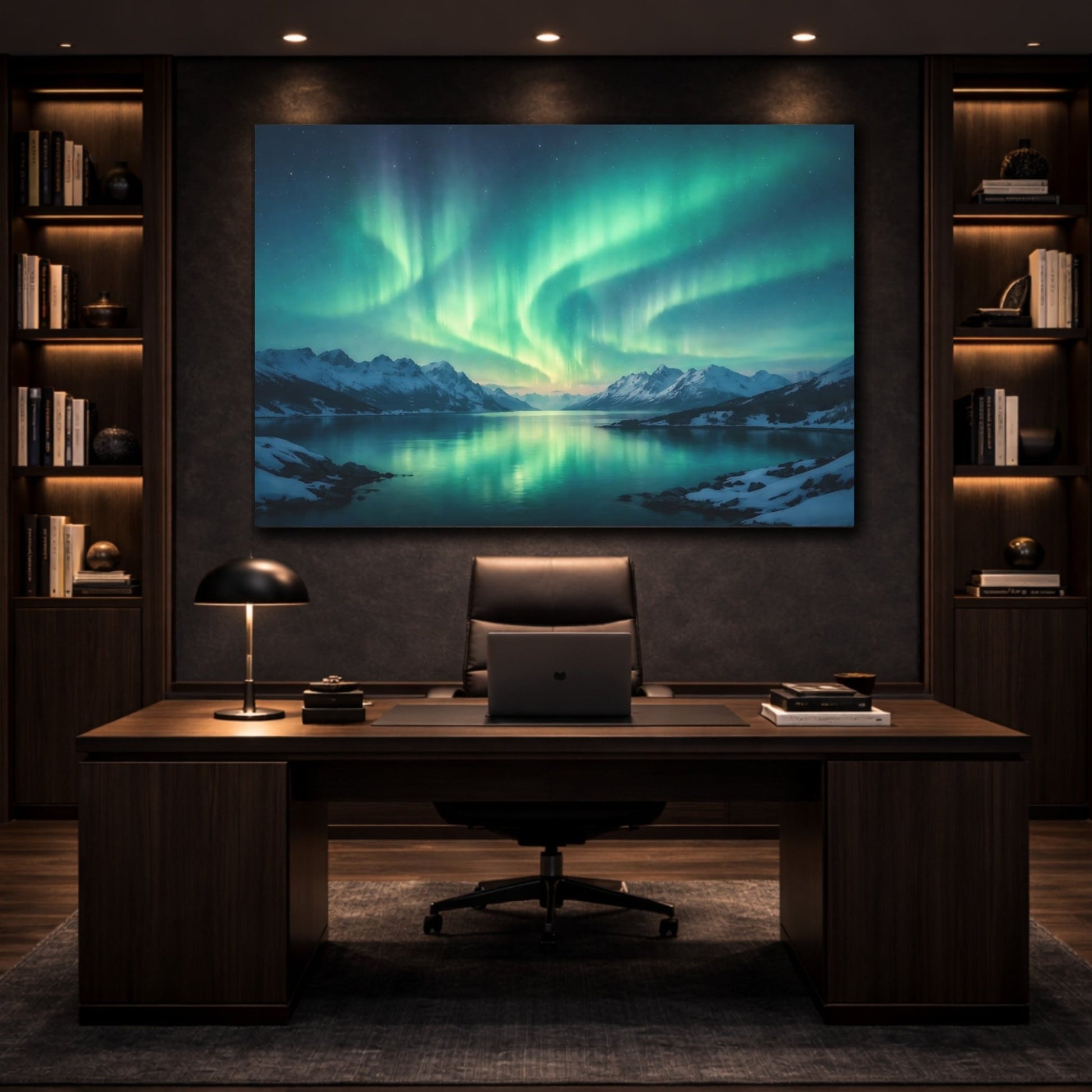 Nature Northern Lights Green Aurora Landscape - Canvas Wall Art Print - YesArtYes