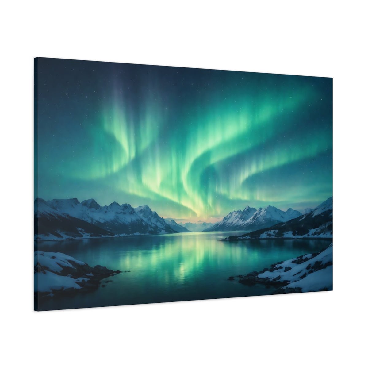 Nature Northern Lights Green Aurora Landscape - Canvas Wall Art Print - YesArtYes