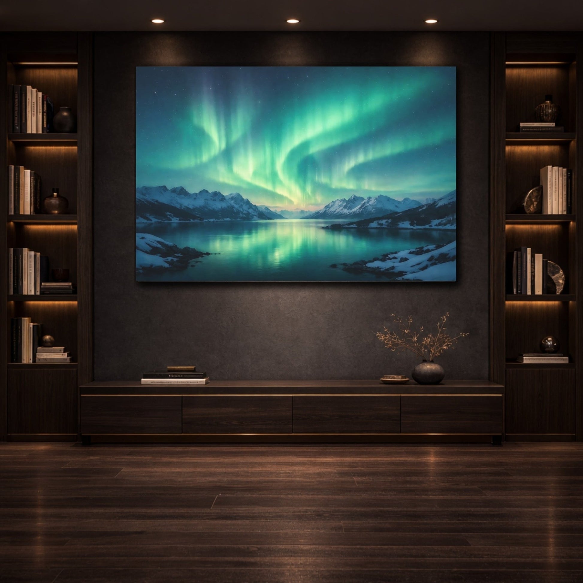Nature Northern Lights Green Aurora Landscape - Canvas Wall Art Print - YesArtYes