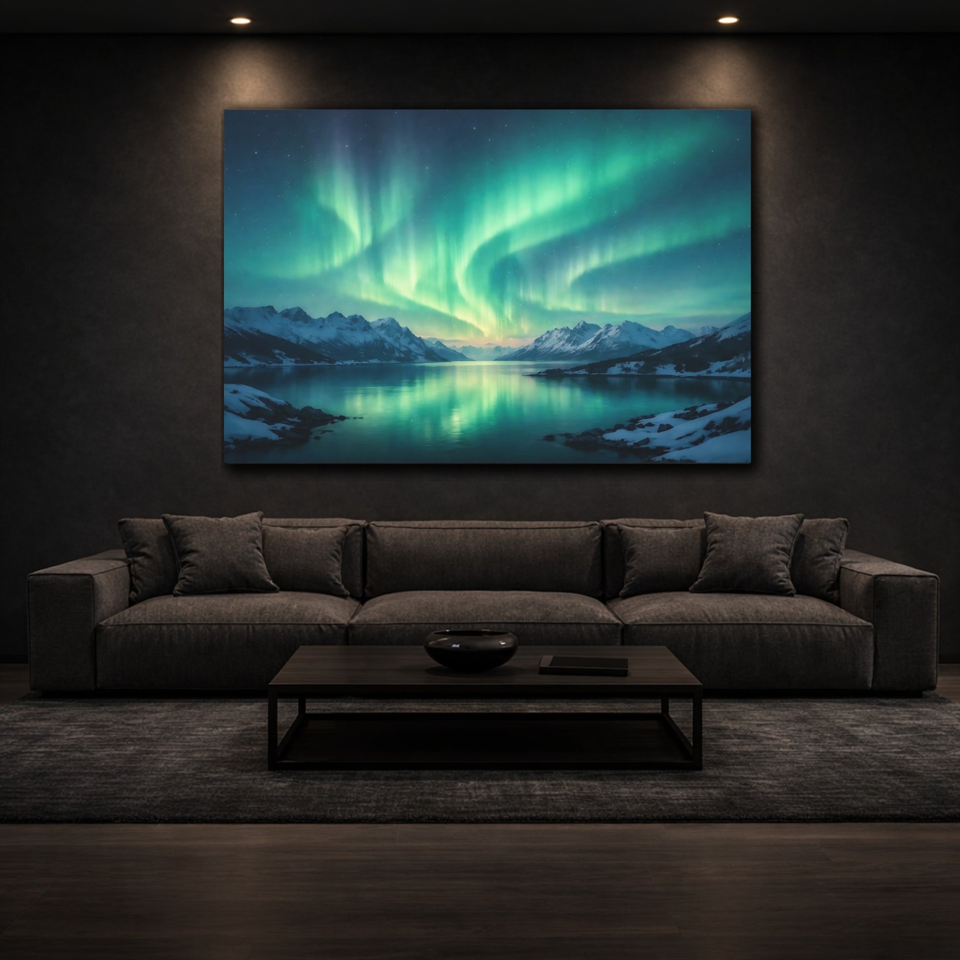 Nature Northern Lights Green Aurora Landscape shown as front canvas room wall art