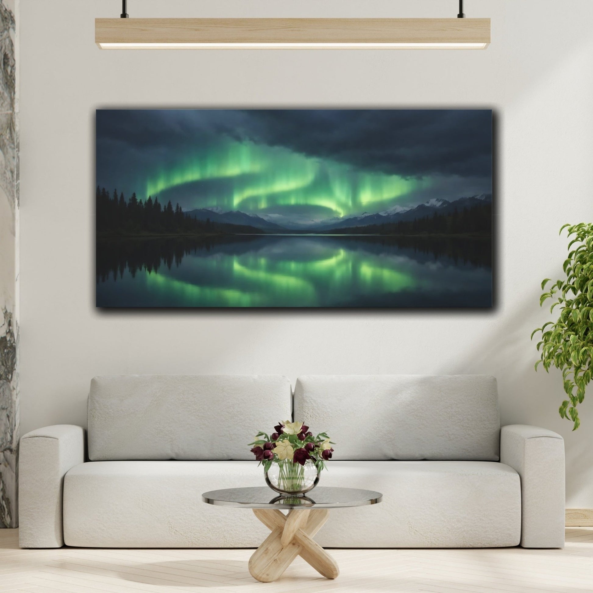 Nature Northern Lights Green - Canvas Wall Art Print - YesArtYes