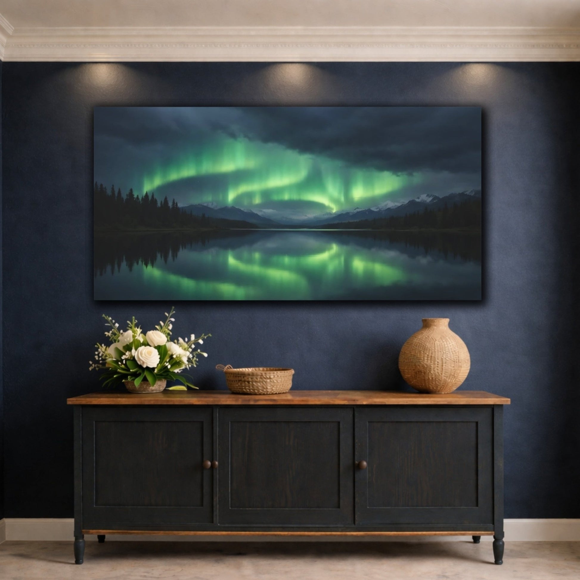 Nature Northern Lights Green - Canvas Wall Art Print - YesArtYes