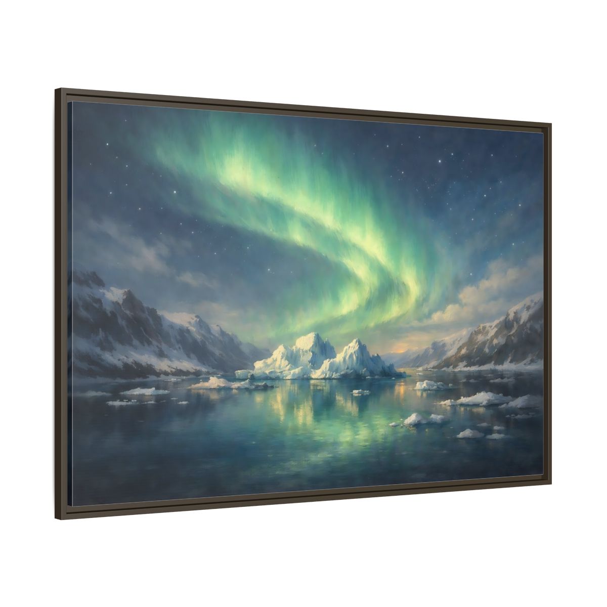 Main Mockup. Nature Northern Lights Green Northern Lights shown as stretched canvas wall art