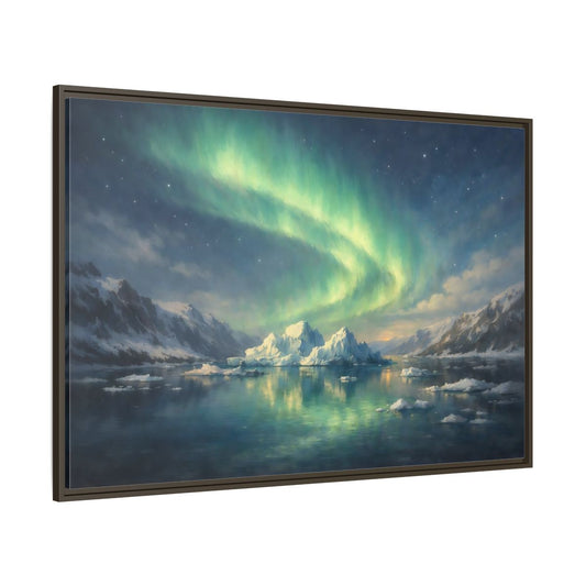 Main Mockup. Nature Northern Lights Green Northern Lights shown as stretched canvas wall art