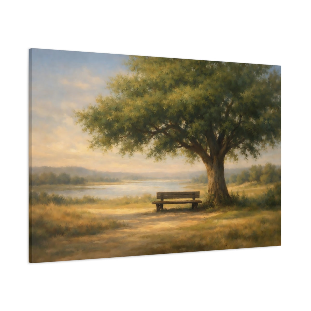 Main Mockup. Nature Oak Tree Green And Gold shown as stretched canvas wall art