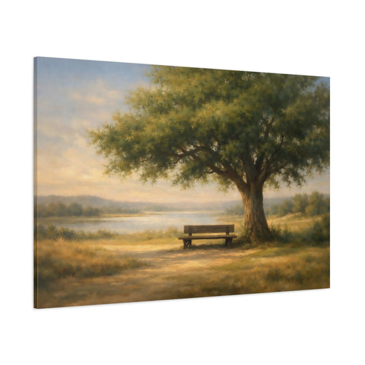 Main Mockup. Nature Oak Tree Green And Gold shown as stretched canvas wall art