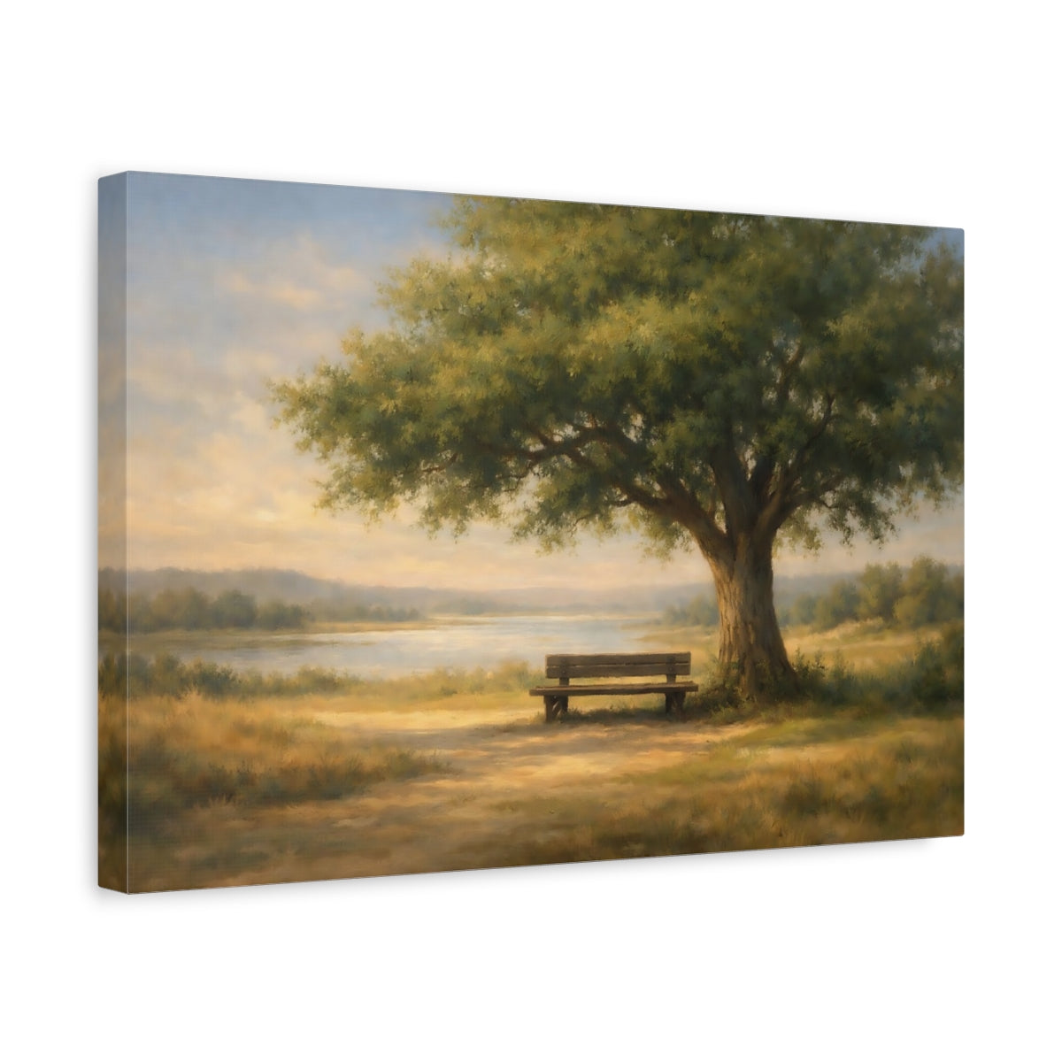 Side Mockup 4. Nature Oak Tree Green And Gold shown as stretched canvas wall art