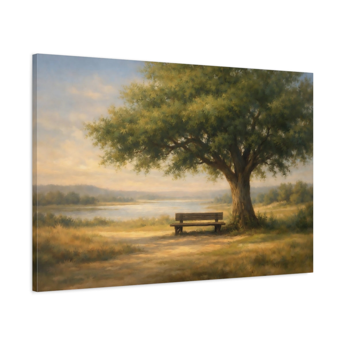 Side Mockup 1. Nature Oak Tree Green And Gold shown as stretched canvas wall art