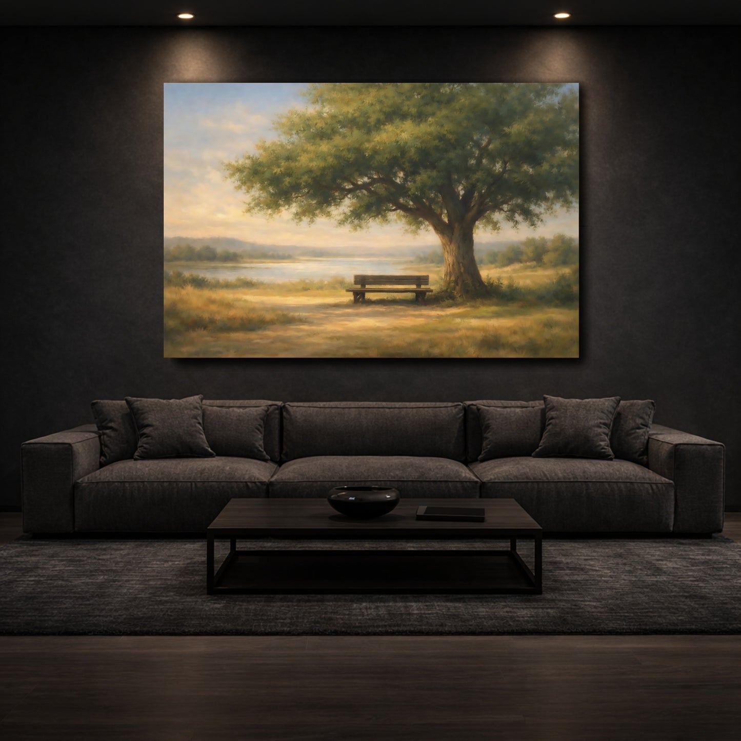 Mockup 2. Nature Oak Tree Green And Gold shown as stretched canvas wall art