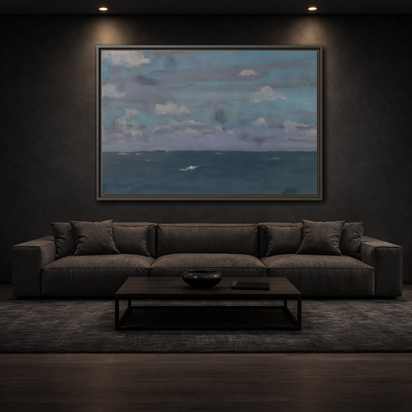 Mockup 2. Nature Ocean And Sky Blue And Gray shown as stretched canvas wall art