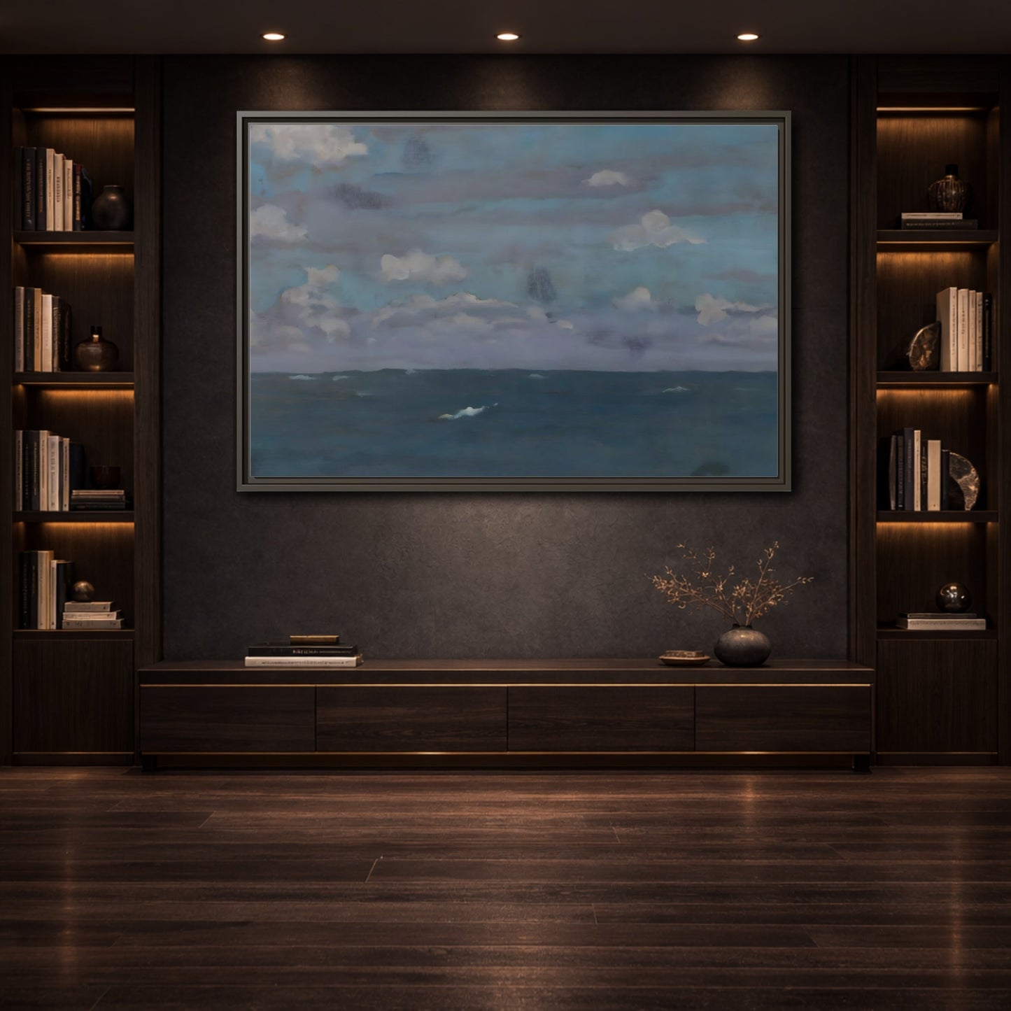 Mockup 3. Nature Ocean And Sky Blue And Gray shown as stretched canvas wall art