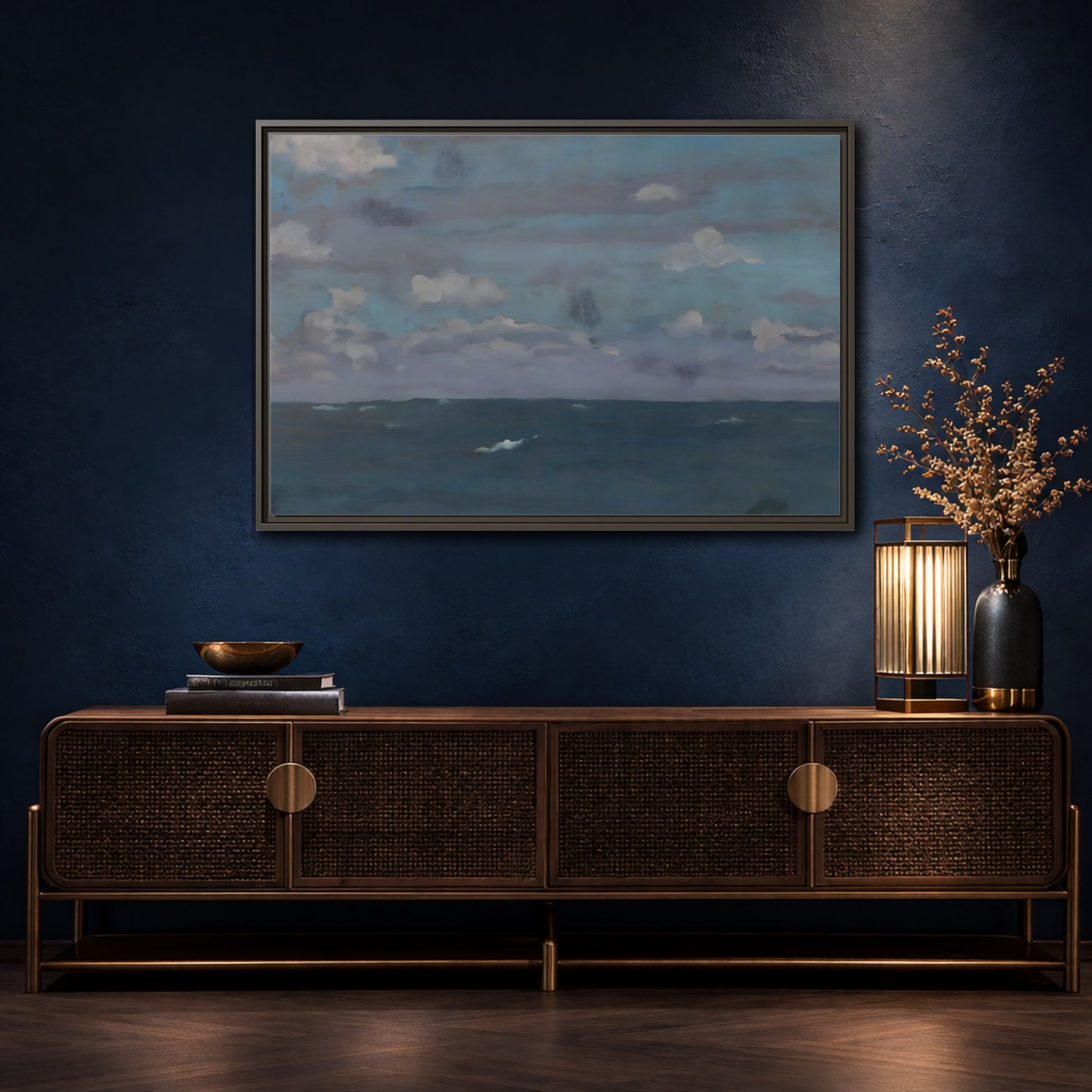 Mockup 4. Nature Ocean And Sky Blue And Gray shown as stretched canvas wall art
