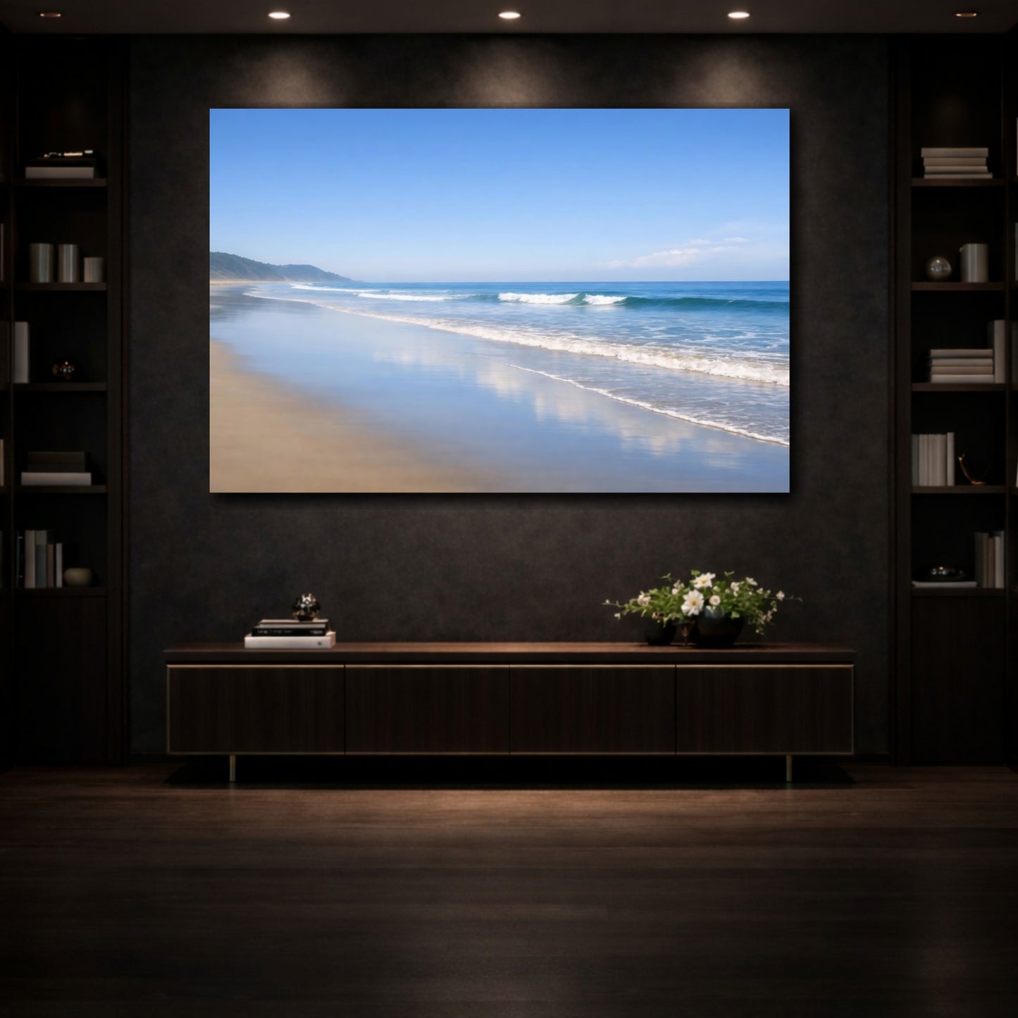 Mockup 3. Nature Ocean Beach Blue Beach shown as stretched canvas wall art