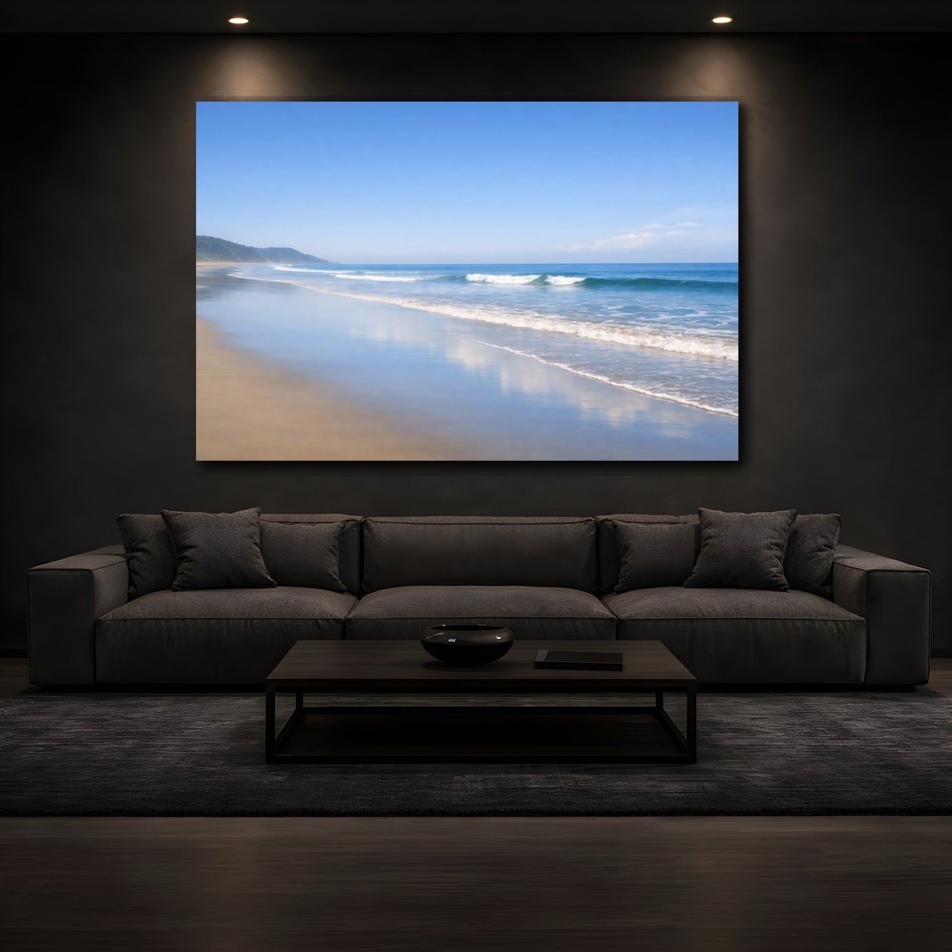 Mockup 4. Nature Ocean Beach Blue Beach shown as stretched canvas wall art