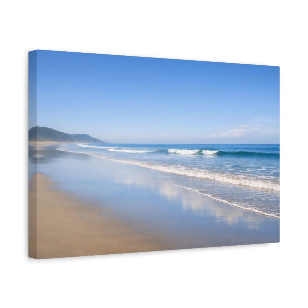Side Mockup 4. Nature Ocean Beach Blue Beach shown as stretched canvas wall art