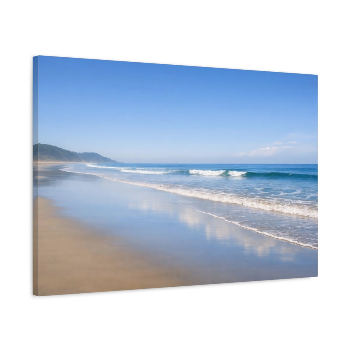 Side Mockup 2. Nature Ocean Beach Blue Beach shown as stretched canvas wall art