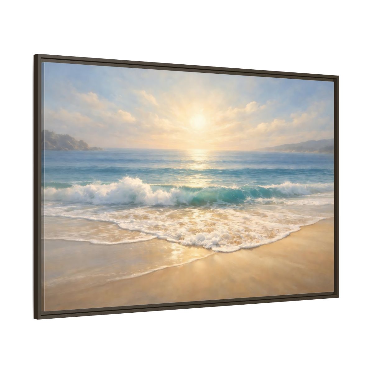 Main Mockup. Nature Ocean Beach Golden Beach shown as stretched canvas wall art