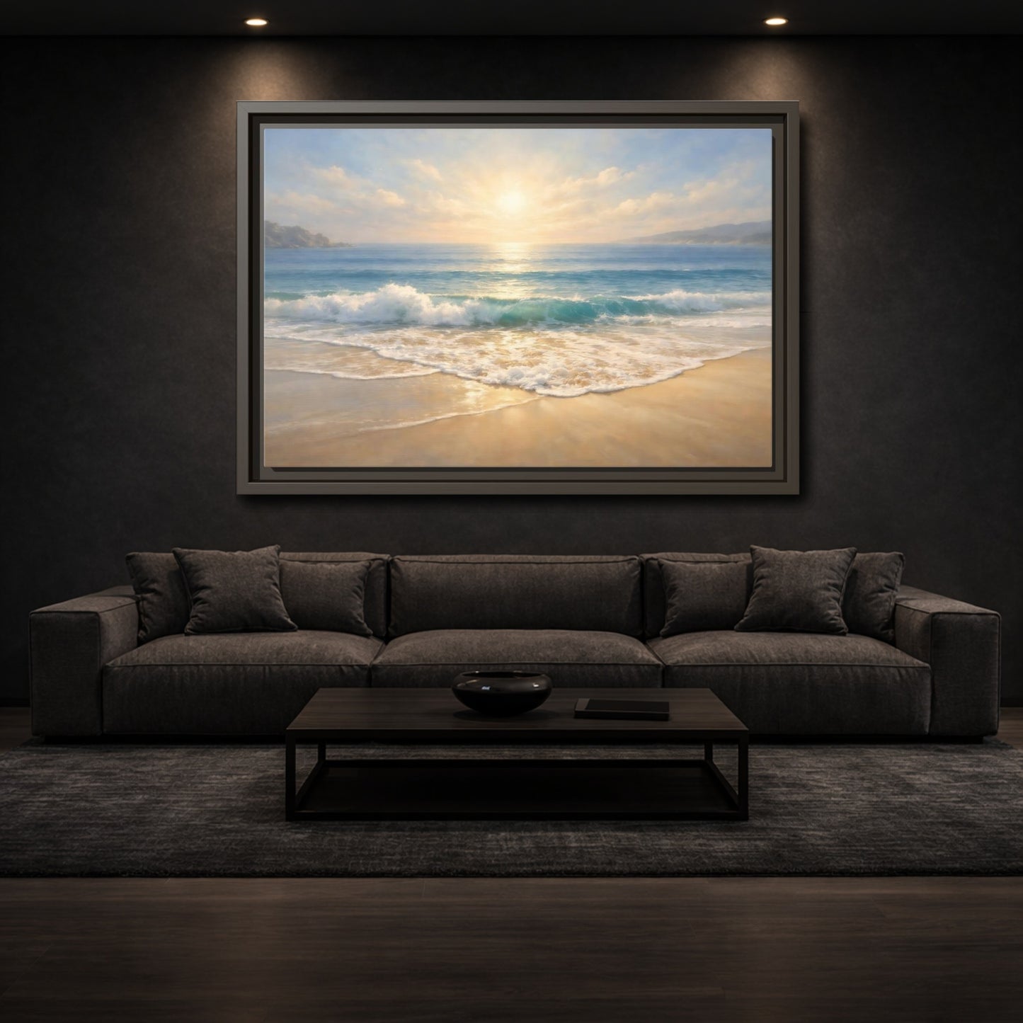 Mockup 2. Nature Ocean Beach Golden Beach shown as stretched canvas wall art