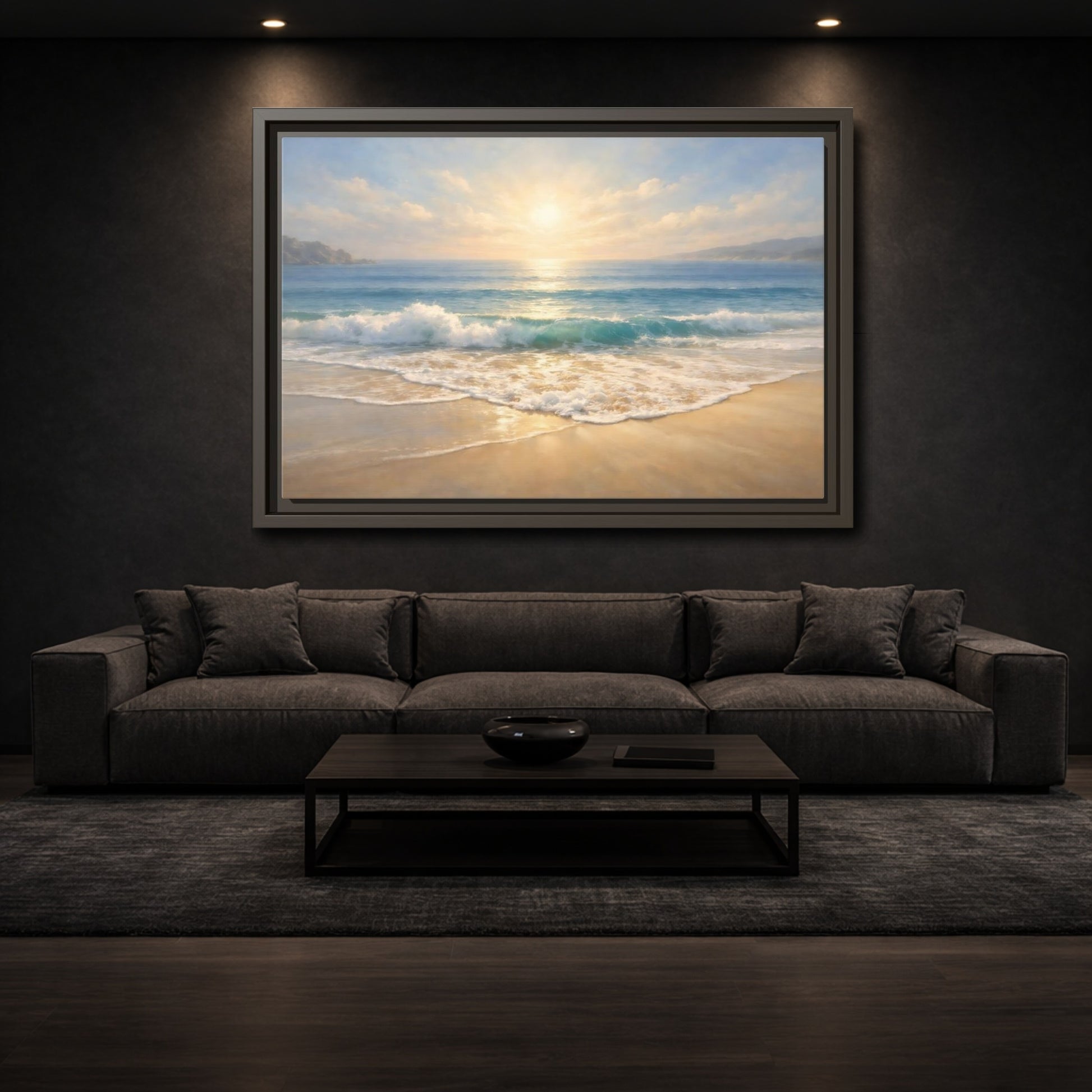 Mockup 2. Nature Ocean Beach Golden Beach shown as stretched canvas wall art